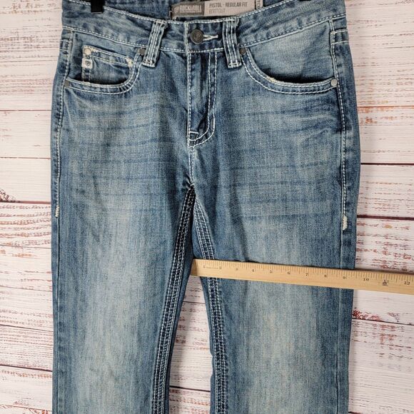 Rock & Roll Men's 29 x 32 Jeans Cowboy Distressed Pistol Regular Fit Boot Cut - Picture 3 of 13